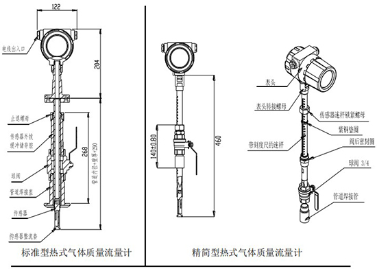 DN25熱式氣體質(zhì)量流量計(jì)插入式結(jié)構(gòu)圖